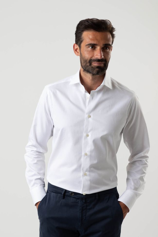Caliban Hemd Herren Caliban Slim Einfarbig 100% Baumwolle Kragen Französisch Lange Ärmel