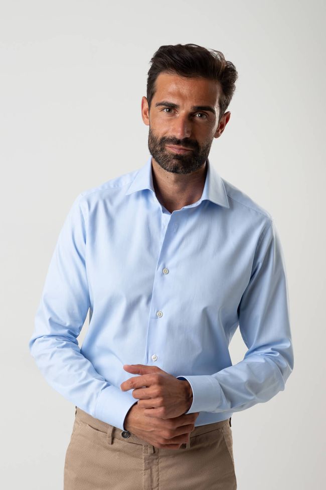 Caliban Hemd Herren Caliban Slim Einfarbig 100% Baumwolle Kragen Französisch Lange Ärmel