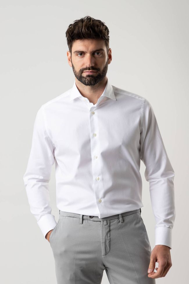 Caliban Hemd Herren Caliban Slim Einfarbig 100% Baumwolle Kragen Französisch Lange Ärmel
