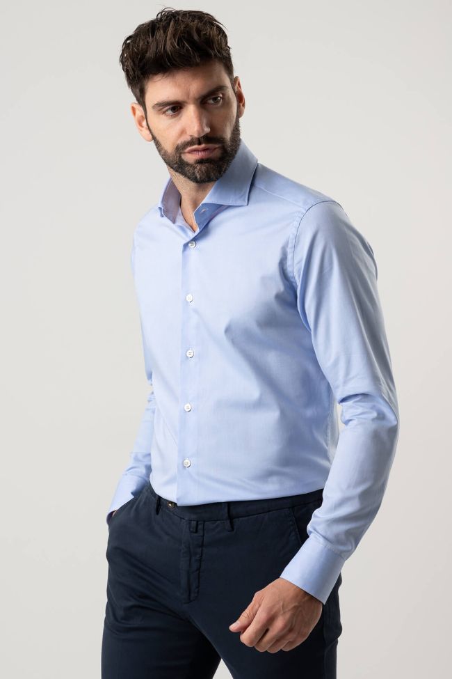 Caliban Hemd Herren Caliban Slim Einfarbig 100% Baumwolle Kragen Französisch Lange Ärmel