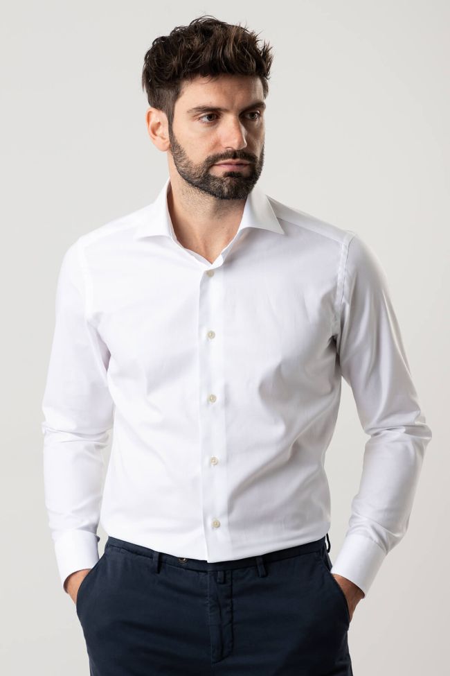 Caliban Hemd Herren Caliban Slim Einfarbig 100% Baumwolle Kragen Französisch Lange Ärmel
