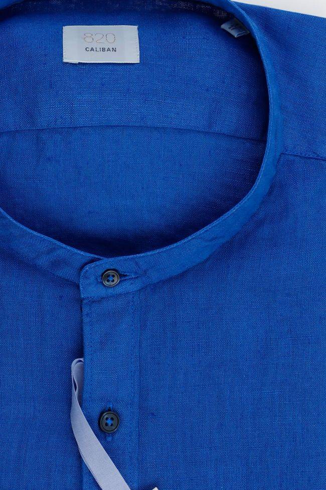 Caliban Hemd Herren Caliban Slim Einfarbig 100% Leinen Kragen Mandarinkragen Lange Ärmel