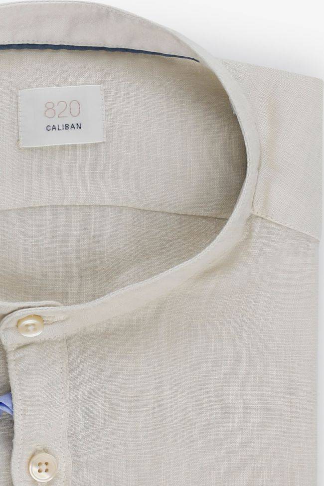 Caliban Hemd Herren Caliban Slim Einfarbig 100% Leinen Kragen Mandarinkragen Lange Ärmel