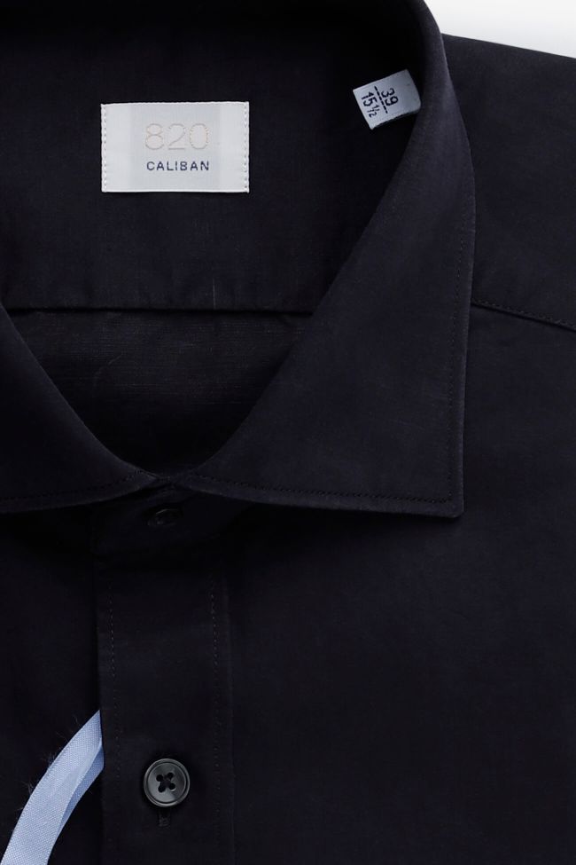 Caliban Hemd Herren Caliban Slim Einfarbig 56% Linen 44% Cotton Kragen Italienisch Lange Ärmel