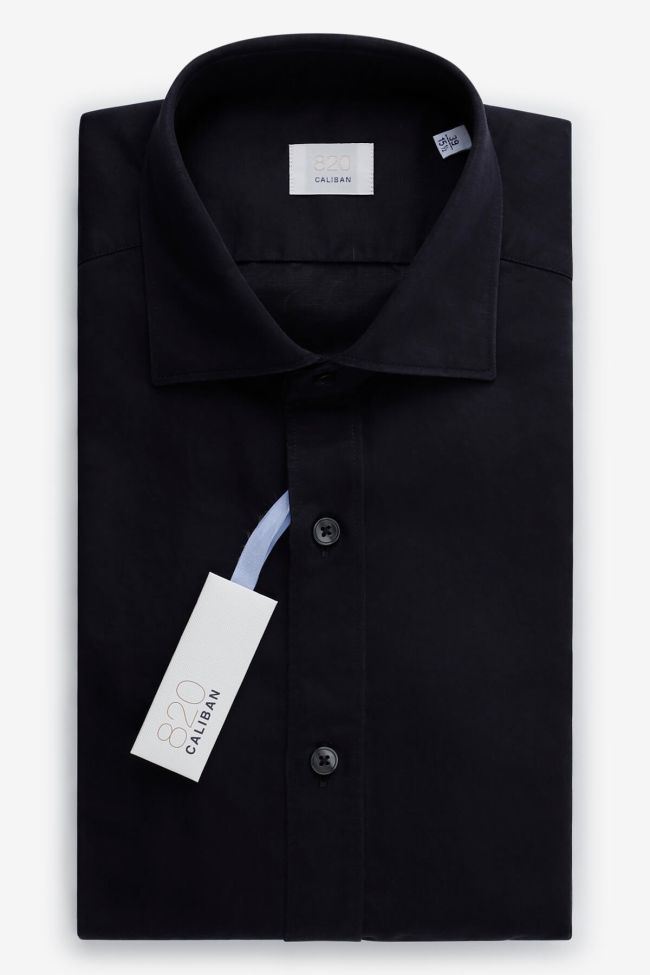 caliban Hemd Herren Caliban Slim Einfarbig 56% linen 44% cotton kragen Italienisch Lange Ärmel