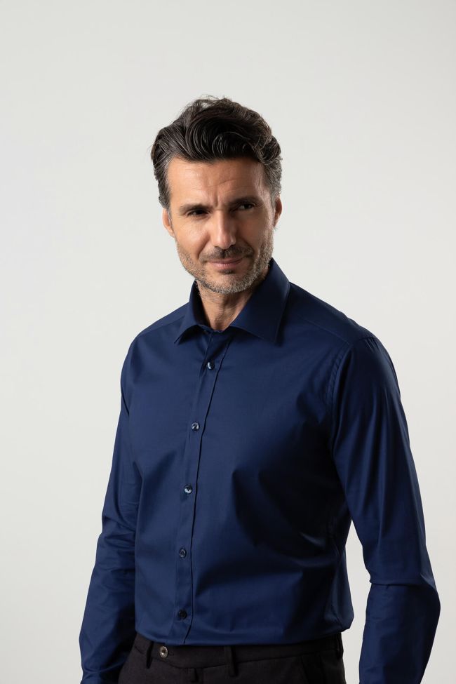 Caliban Hemd Herren Caliban Slim Einfarbig 97% Baumwolle 3% Elastan Kragen Italienisch Lange Ärmel