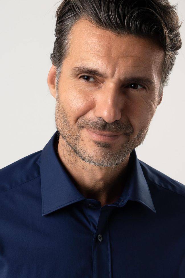 Caliban Hemd Herren Caliban Slim Einfarbig 97% Baumwolle 3% Elastan Kragen Italienisch Lange Ärmel