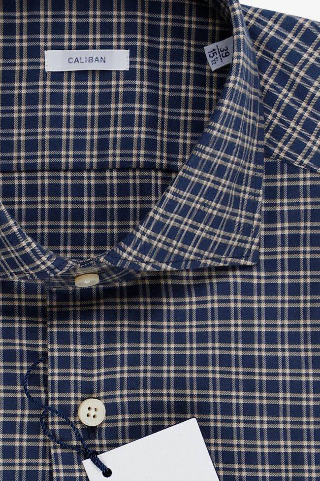 Caliban Hemd Herren Caliban Slim Karo 100% Baumwolle Kragen Französisch Lange Ärmel