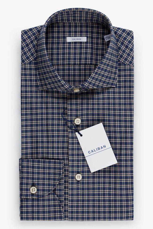 caliban Hemd Herren Caliban Slim Karo 100% Baumwolle kragen Französisch Lange Ärmel