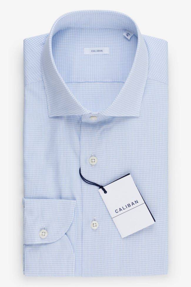 caliban Hemd Herren Caliban Slim Karo 100% Baumwolle kragen Französisch Lange Ärmel