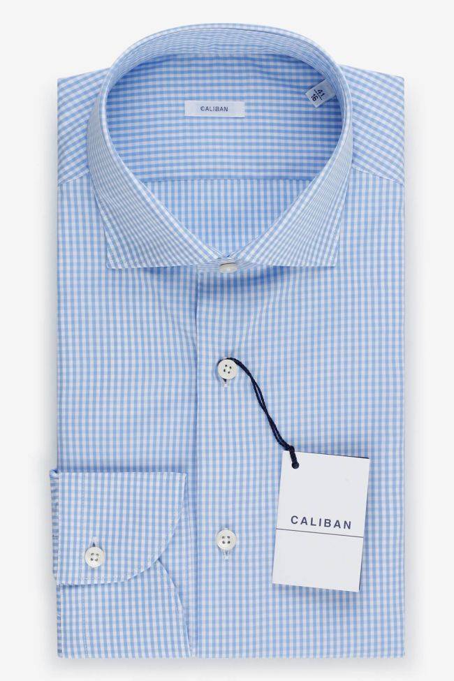 caliban Hemd Herren Caliban Slim Karo 100% Baumwolle kragen Französisch Lange Ärmel