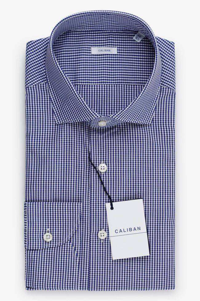 caliban Hemd Herren Caliban Slim Karo 100% Baumwolle kragen Französisch Lange Ärmel