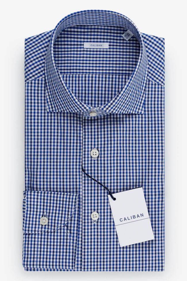 caliban Hemd Herren Caliban Slim Karo 100% Baumwolle kragen Französisch Lange Ärmel