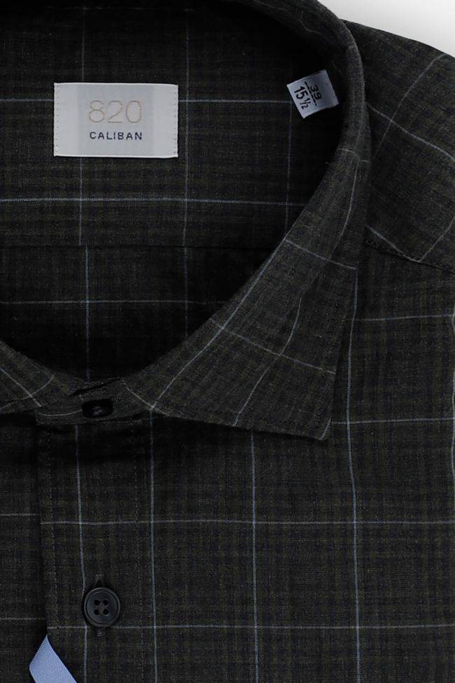Caliban Hemd Herren Caliban Slim Karo 100% Baumwolle Kragen Französisch Lange Ärmel