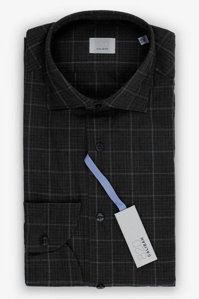 caliban Hemd Herren Caliban Slim Karo 100% Baumwolle kragen Französisch Lange Ärmel