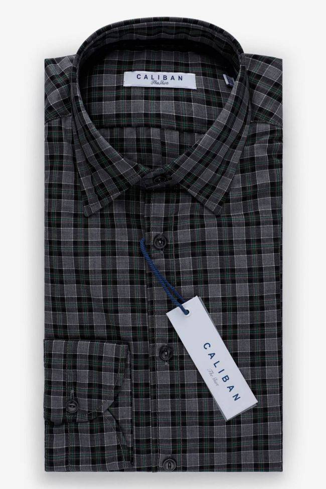 caliban Hemd Herren Caliban Slim Karo 100% Baumwolle kragen Italienisch Lange Ärmel