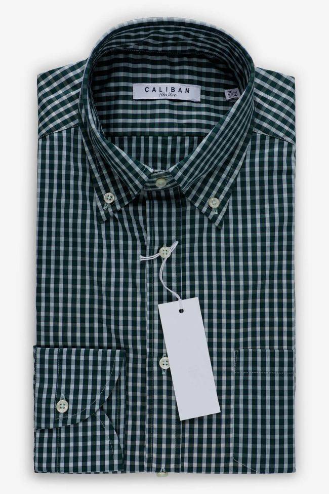 caliban Hemd Herren Caliban Slim Karo 72% Baumwolle 3% elastan 25% pa kragen Button-Down Lange Ärmel