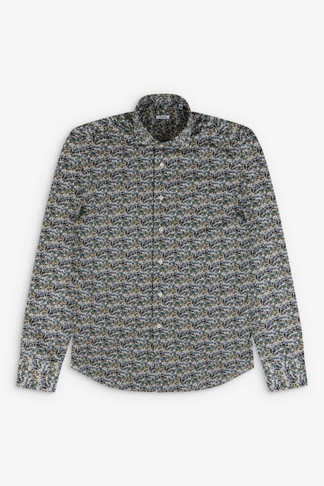 Caliban Hemd Herren Caliban Slim Muster 100% Baumwolle Kragen Französisch Lange Ärmel