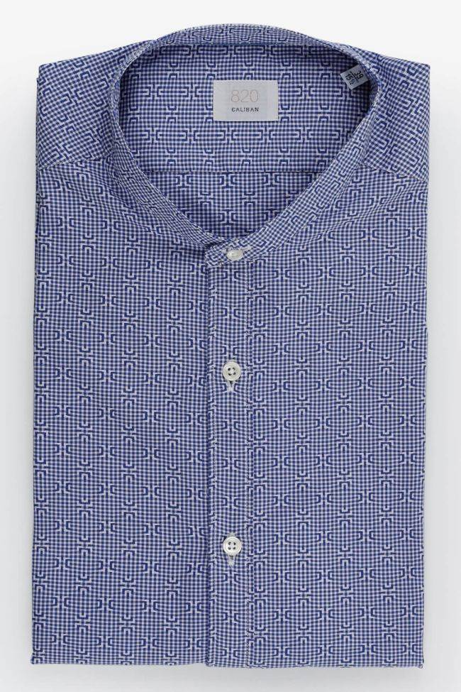 caliban Hemd Herren Caliban Slim Muster 100% Baumwolle kragen Mandarinkragen Lange Ärmel