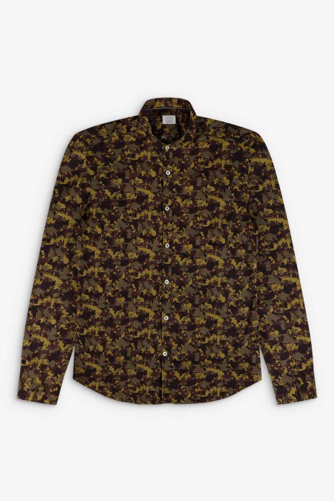 Caliban Hemd Herren Caliban Slim Muster 97% Baumwolle 3% Elastan Kragen Mandarinkragen Lange Ärmel