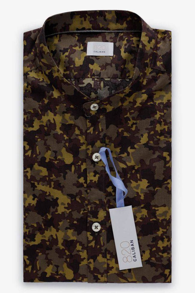 caliban Hemd Herren Caliban Slim Muster 97% Baumwolle 3% elastan kragen Mandarinkragen Lange Ärmel