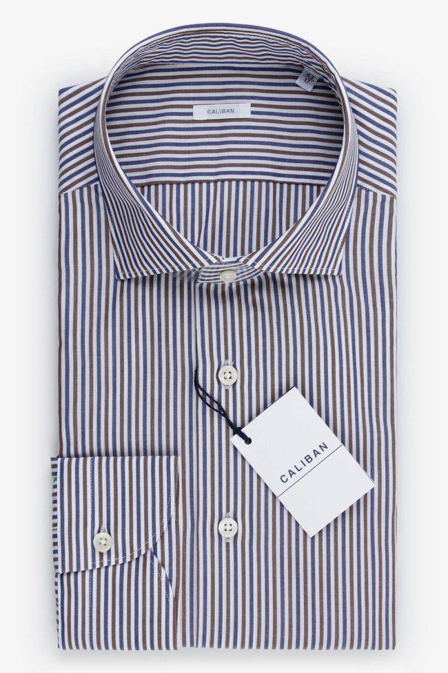 caliban Hemd Herren Caliban Slim Streifen 100% Baumwolle kragen Französisch Lange Ärmel