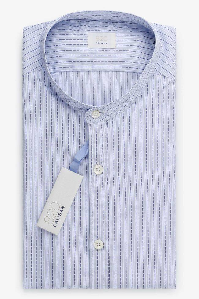 Caliban Hemd Herren Caliban Slim Streifen 100% Baumwolle Kragen Mandarinkragen Lange Ärmel