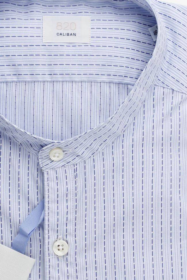 caliban Hemd Herren Caliban Slim Streifen 100% Baumwolle kragen Mandarinkragen Lange Ärmel