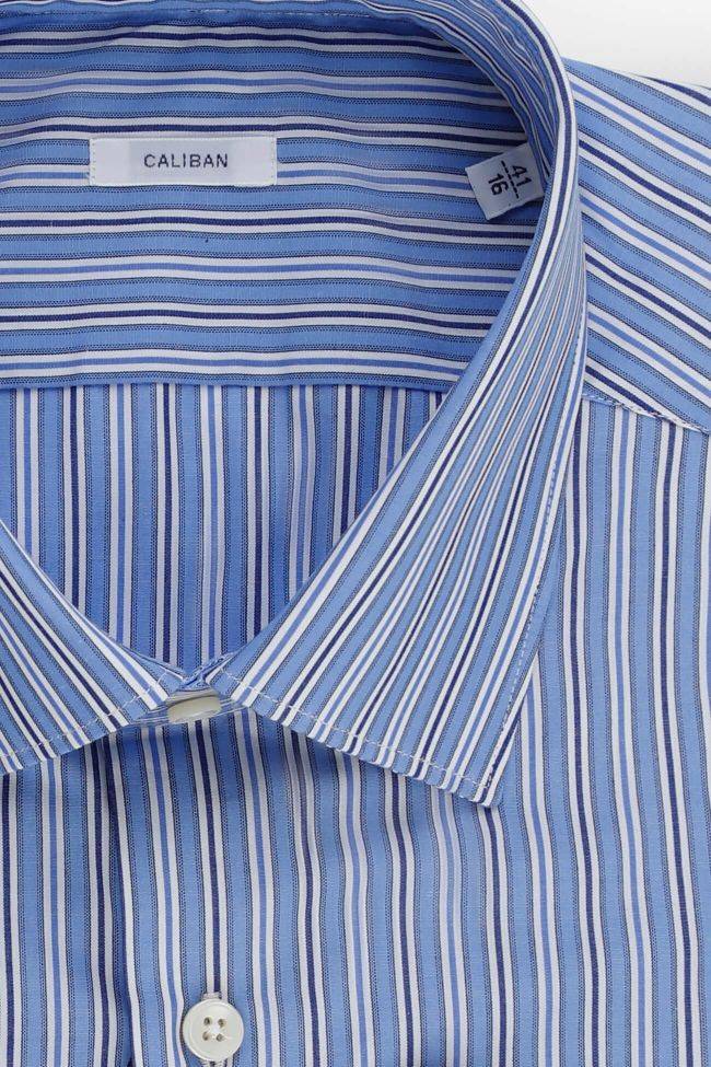 Caliban Hemd Herren Caliban Slim Streifen 100% Baumwolle Kragen Italienisch Lange Ärmel