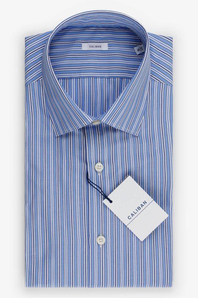 caliban Hemd Herren Caliban Slim Streifen 100% Baumwolle kragen Italienisch Lange Ärmel