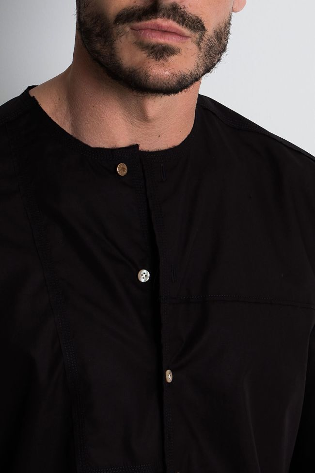 Dnl Hemd Herren DNL Regular Einfarbig 100% Baumwolle Kragen Mandarinkragen Lange Ärmel