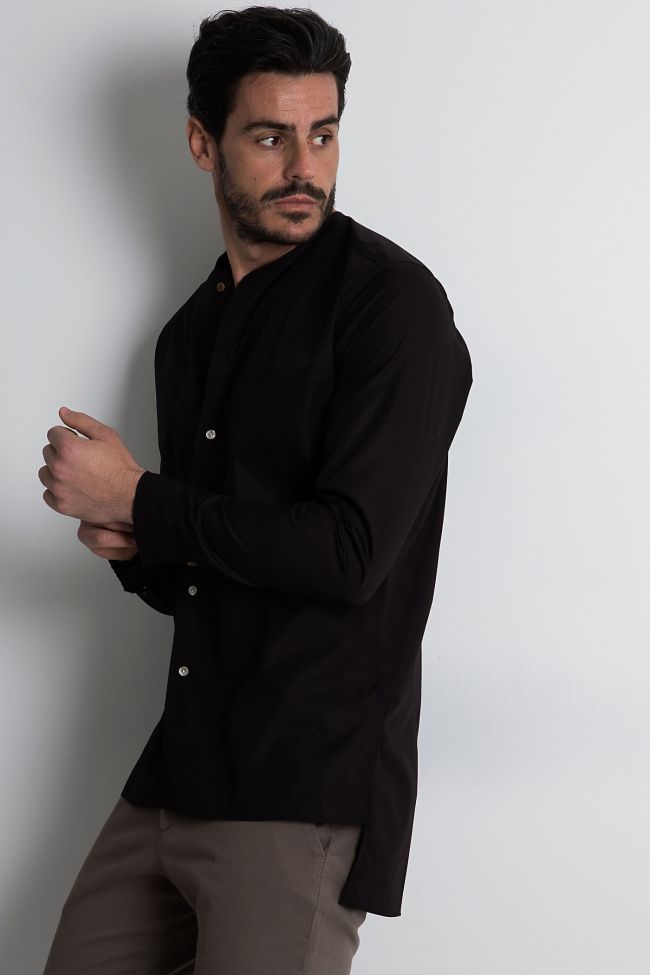 dnl Hemd Herren DNL Regular Einfarbig 100% Baumwolle kragen Mandarinkragen Lange Ärmel