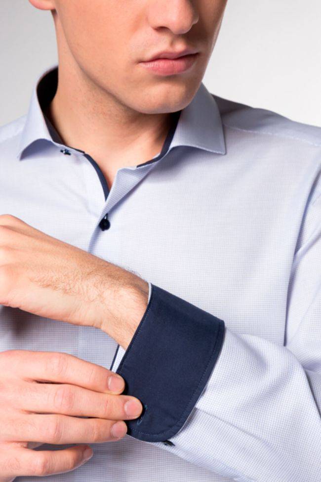 Eterna Hemd Herren Eterna Slim Bügelfreie Halb Unifarben 100% Baumwolle Kragen Französisch Lange Ärmel
