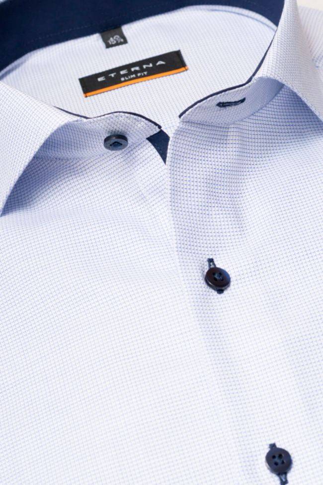 Eterna Hemd Herren Eterna Slim Bügelfreie Halb Unifarben 100% Baumwolle Kragen Französisch Lange Ärmel
