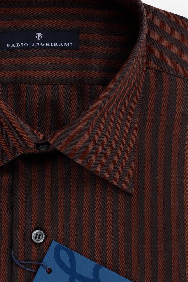 Fabio Inghirami Hemd Herren Fabio Inghirami Slim Streifen 100% Baumwolle Kragen Italienisch Lange Ärmel