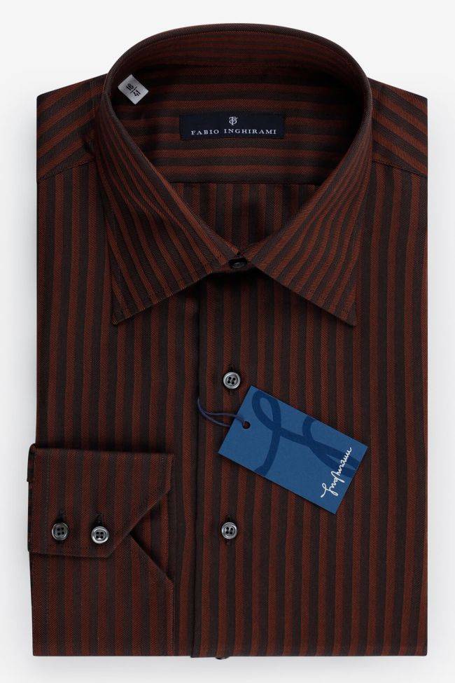 fabio inghirami Hemd Herren Fabio Inghirami Slim Streifen 100% Baumwolle kragen Italienisch Lange Ärmel