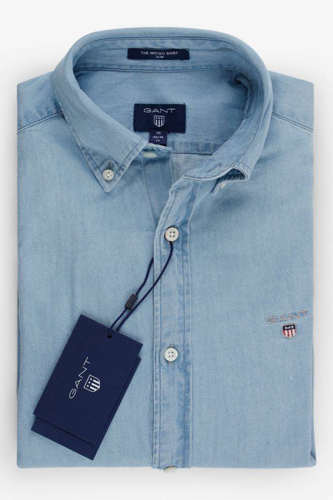 gant Hemd Herren Gant Slim Einfarbig 100% Baumwolle Denim Jeans kragen Button-Down Lange Ärmel