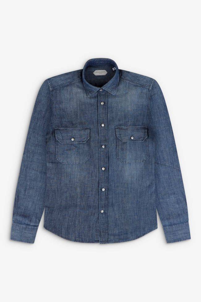 Guglielminotti Hemd Herren Guglielminotti Regular Einfarbig 50% Cotton 50% Linen Kragen Italienisch Lange Ärmel