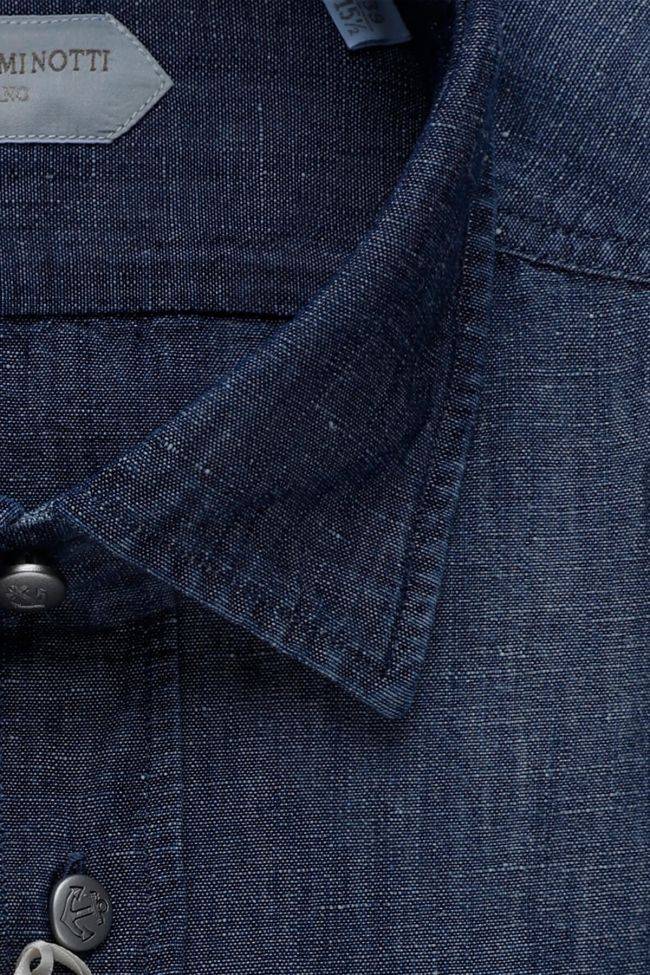 Guglielminotti Hemd Herren Guglielminotti Regular Einfarbig 50% Cotton 50% Linen Kragen Italienisch Lange Ärmel