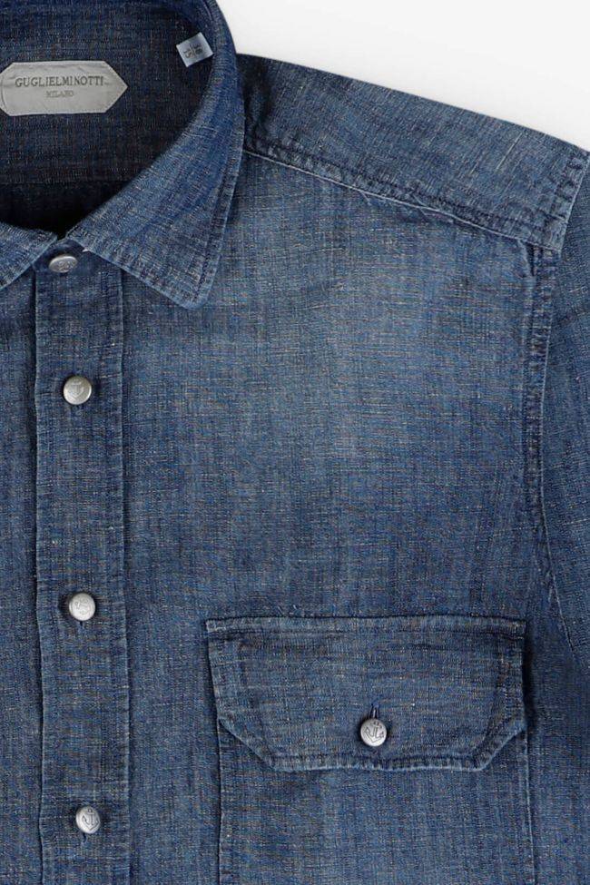 Guglielminotti Hemd Herren Guglielminotti Regular Einfarbig 50% Cotton 50% Linen Kragen Italienisch Lange Ärmel