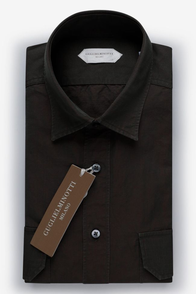 guglielminotti Hemd Herren Guglielminotti Regular Einfarbig 50% cotton 50% linen kragen Italienisch Lange Ärmel