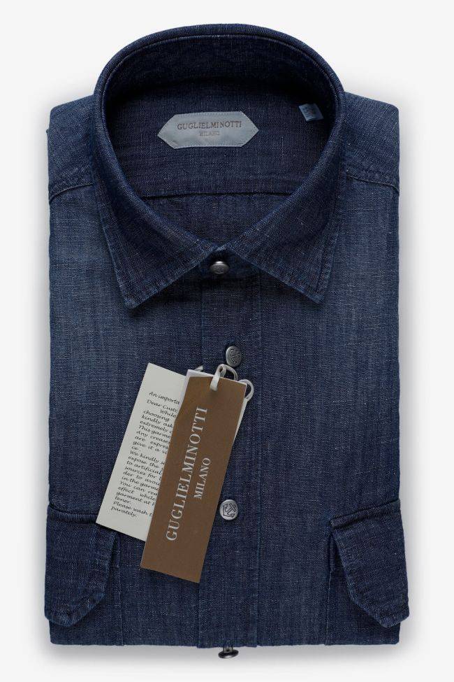guglielminotti Hemd Herren Guglielminotti Regular Einfarbig 50% cotton 50% linen kragen Italienisch Lange Ärmel