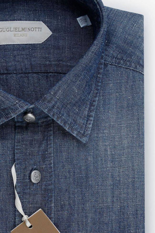Guglielminotti Hemd Herren Guglielminotti Regular Einfarbig 55% Linen 45% Cotton Kragen Italienisch Lange Ärmel