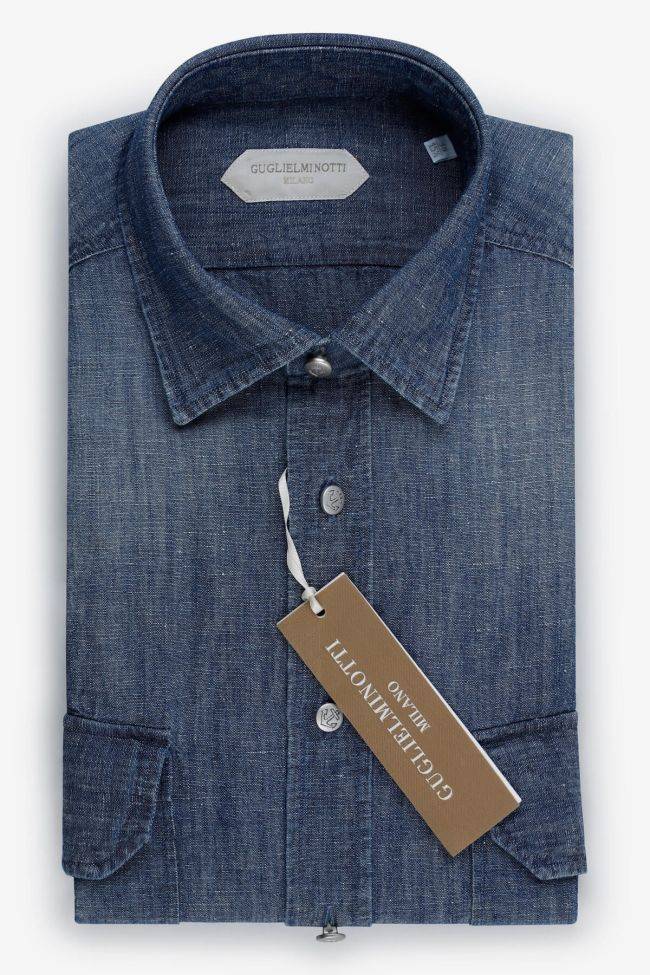 guglielminotti Hemd Herren Guglielminotti Regular Einfarbig 55% linen 45% cotton kragen Italienisch Lange Ärmel