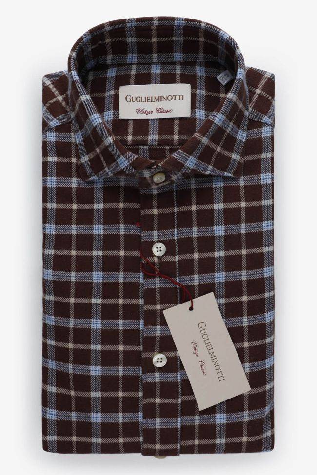 guglielminotti Hemd Herren Guglielminotti Regular Karo 100% Baumwolle kragen Französisch Lange Ärmel