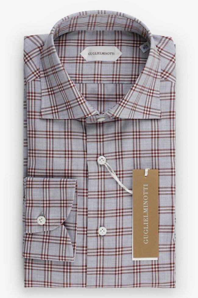guglielminotti Hemd Herren Guglielminotti Regular Karo 100% Baumwolle kragen Französisch Lange Ärmel