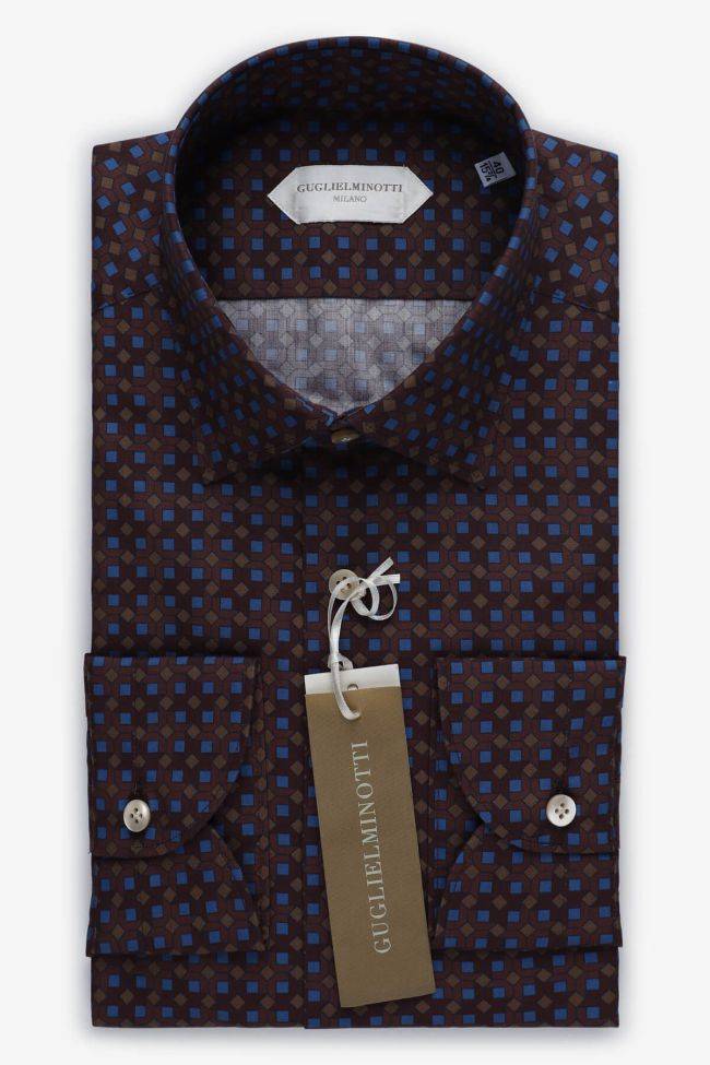 Guglielminotti Hemd Herren Guglielminotti Regular Muster 100% Baumwolle Kragen Italienisch Lange Ärmel