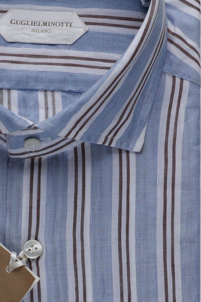 Guglielminotti Hemd Herren Guglielminotti Regular Streifen 50% Cotton 50% Linen Kragen Französisch Lange Ärmel
