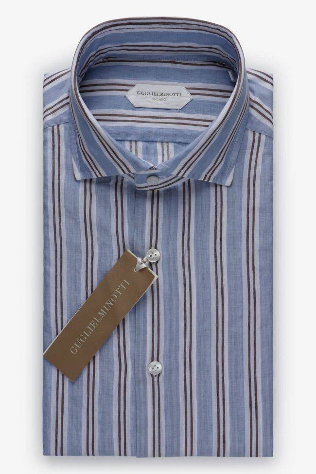 guglielminotti Hemd Herren Guglielminotti Regular Streifen 50% cotton 50% linen kragen Französisch Lange Ärmel