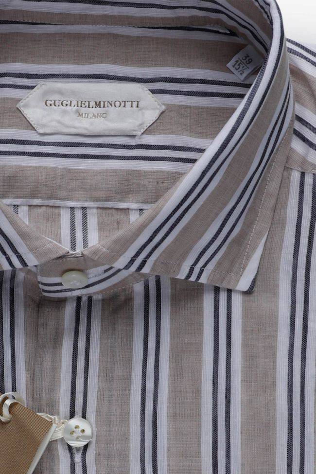Guglielminotti Hemd Herren Guglielminotti Regular Streifen 56% Linen 44% Cotton Kragen Französisch Lange Ärmel